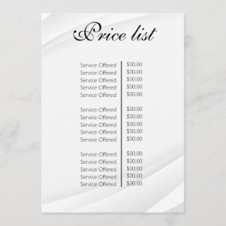 Menu Vintage Beauty Salon Price List