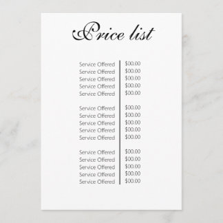 Menu Vintage Beauty Salon Price List