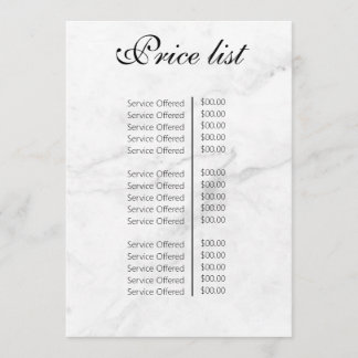 Menu Vintage Beauty Salon Price List