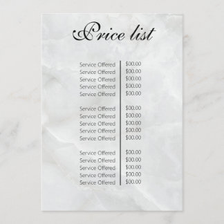 Menu Vintage Beauty Salon Price List