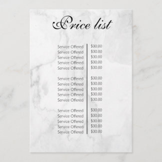 Menu Vintage Beauty Salon Price List