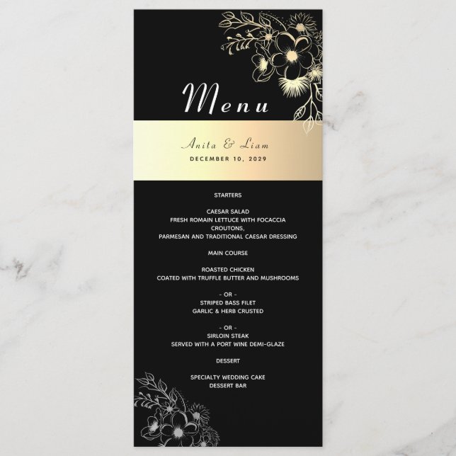 Menu vintage Black and Gold Mariage (Devant)
