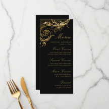 Menu vintage Black Gold Floral Mariage damassé