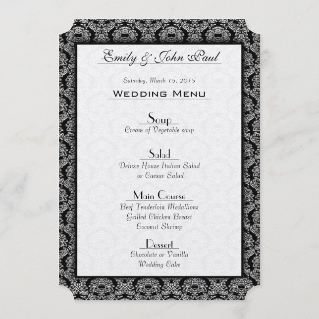 Menu vintage Black Mariage damassé (Dos)