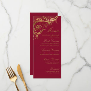 Menu Vintage Bourgogne Floral Mariage damassé