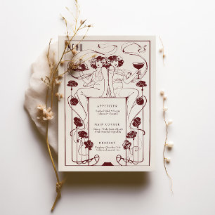Menu Vintage Burgundy Red Art Nouveau Invitation