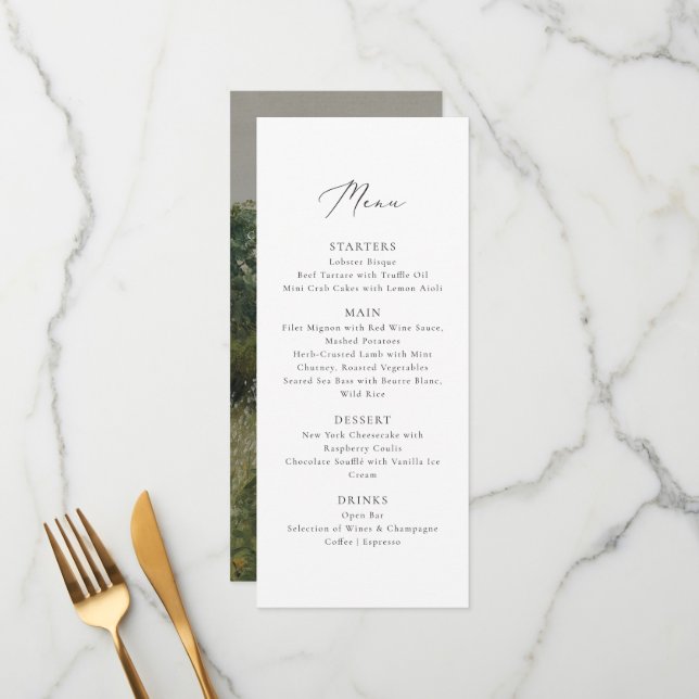 Menu Vintage Field, mariage inspiré des beaux-arts (Devant/Arrière en situation)