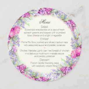 Menu vintage Floral Watercolor Round