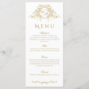 Menu Vintage Français Élégant or Flora Monogram Mariage