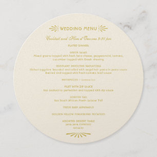Menu Vintage ivoire et or Art déco Mariage