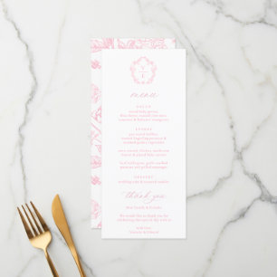 Menu Vintage Monogramme rose poitrine Mariage floral