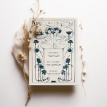 Menu Vintage Navy Blue & Teal Art Nouveau Invitation<br><div class="desc">Menu Card in Art Nouveau style for your vintage-themed wedding in a floral, romantic, and whimsical design. Classic flourishes complement classic art deco fonts. Please enter your custom information, and you're done. If you wish to change the design further, click the blue "Customize It" button. Thank you so much for...</div>
