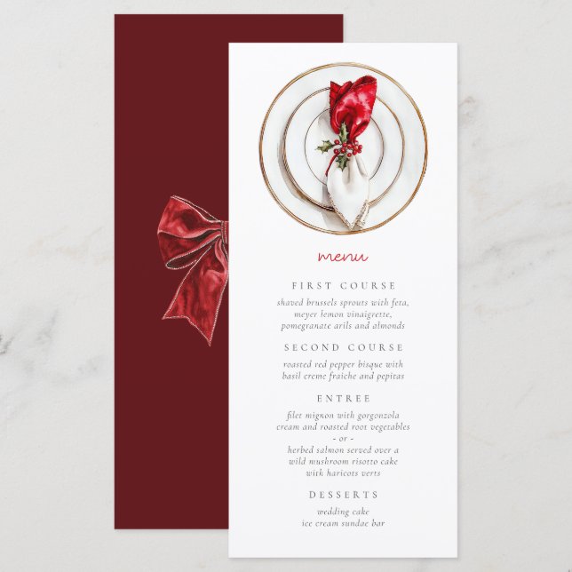 Menu Vintage Noël Mariage Festive (Devant / Derrière)