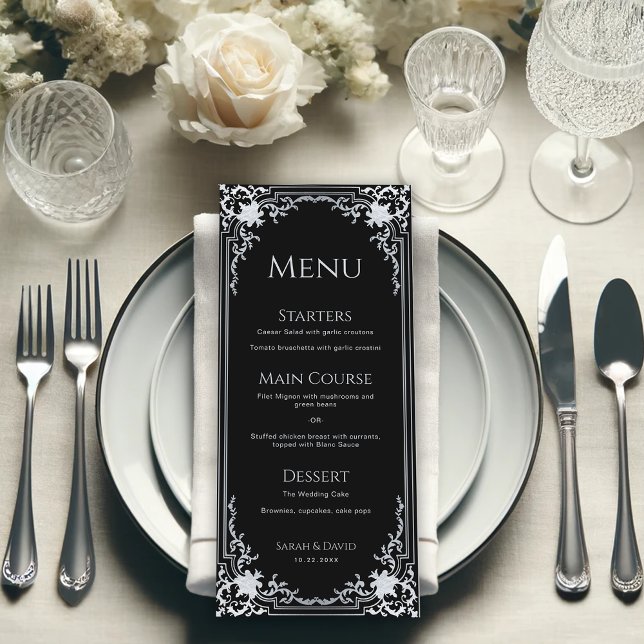 Menu Vintage noir élégant Ornate Mariage monochrome (Créateur téléchargé)