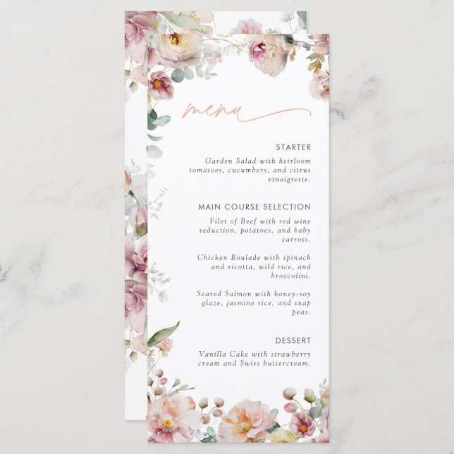 Menu Vintage Peach Pink Love est dans la Fête des marié (Devant / Derrière)