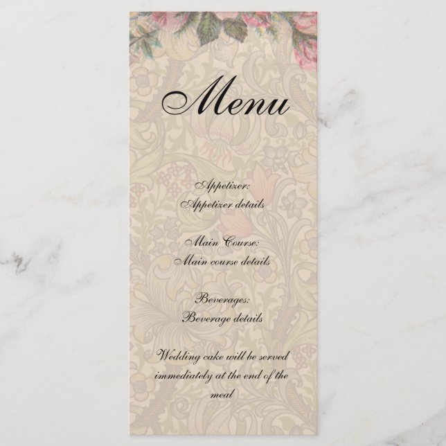 Menu Vintage Romance Couple Antique Rose Mariage (Devant)
