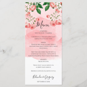 Menu Vintage Rose rose fleuri Mariage botanique