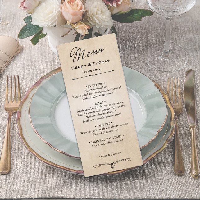 Menu vintage Rustique Parchment Mariage (Créateur téléchargé)