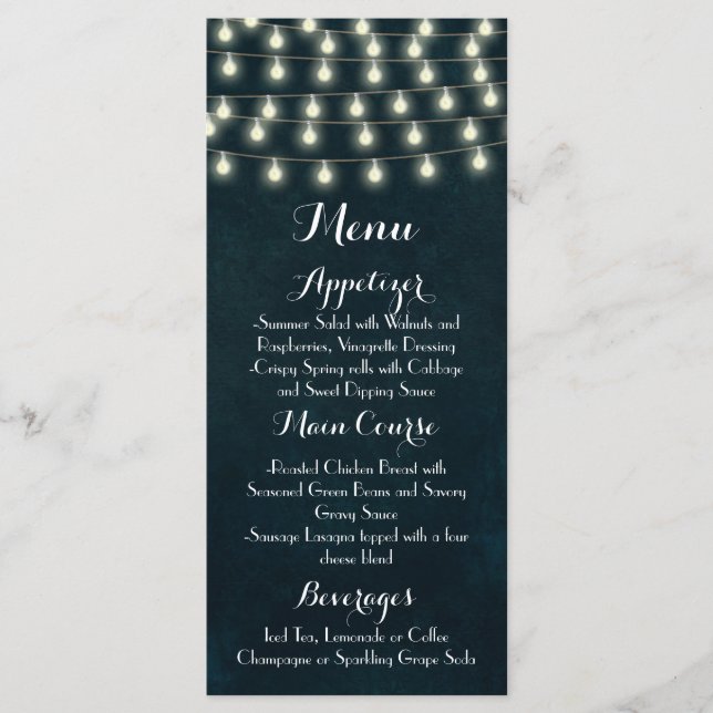 Menu Vintage Rustique voyants à cordes Mariage bleu mar (Devant)