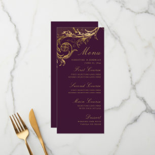 Menu Vintage violet Floral Mariage damassé