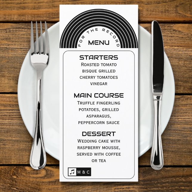 Menu Vinyl Record Mariage musical noir et blanc (Créateur téléchargé)
