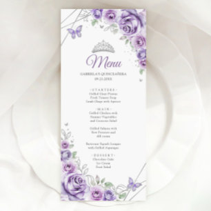 Menu Violet Pourpre Argent Floral Quinceanera