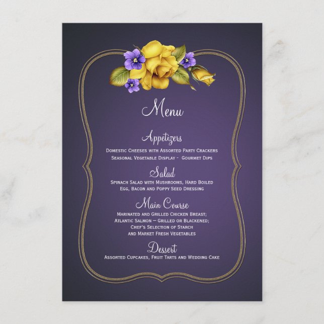 Menu Violettes violettes de roses jaunes (Devant)