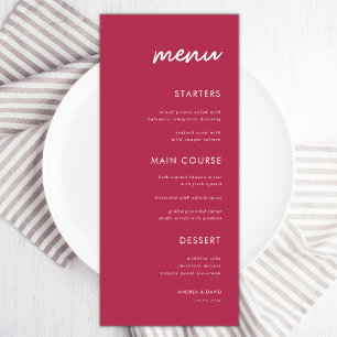 Menu Viva Magenta Vibrant Minimaliste Dîner Mariage Hom