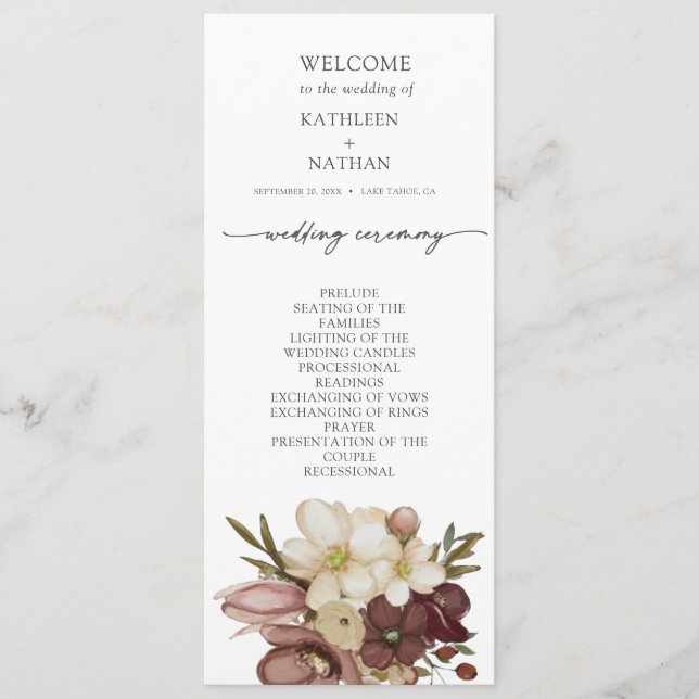 Menu Watercolor Boho Neutral Wedding Program (Devant)
