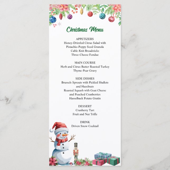 Menu Watercolor Christmas Holiday Party (Devant)