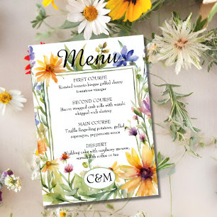 Menu Watercolor Jardin Fleur sauvage Printemps Mariage