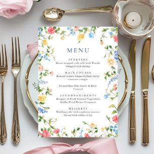 Menu Watercolor Meadow Fleur sauvage Floral Mariage Dîn