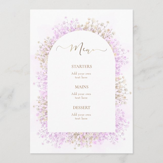 Menu watercolor white lilac flowers  (Devant)