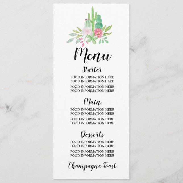 Menu Wedding Cards Cactus Reception Food Cacti (Front)