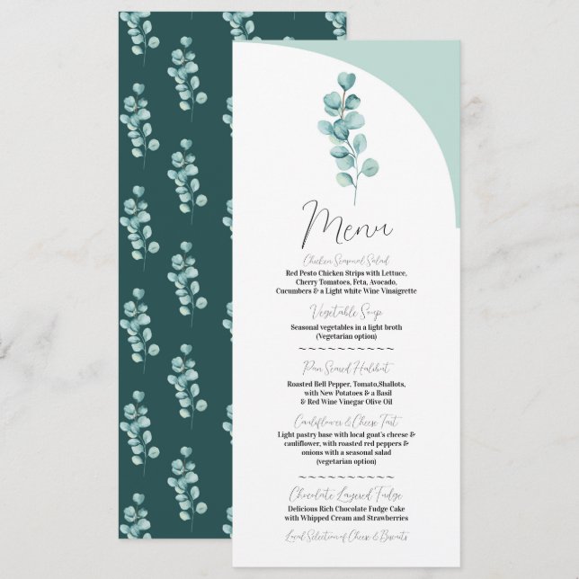 Menu Wedding Eucalyptus Modern Reception Greenery (Front/Back)
