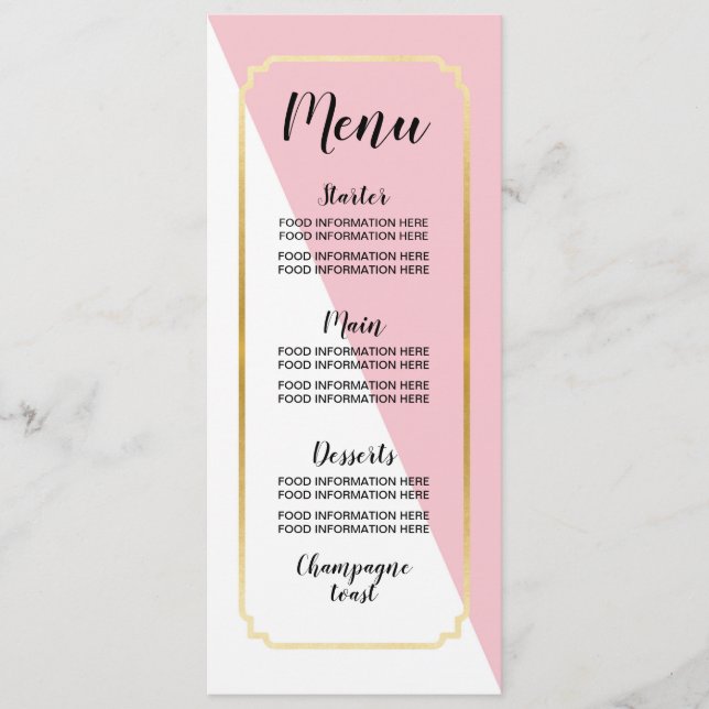 Menu Wedding Food Cards Pink Gold Elegant Dots (Front)