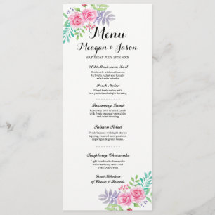 Menu Wedding Reception Elegant Floral Rose Cards