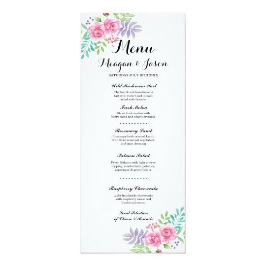 Menu Wedding Reception Elegant Floral Rose Cards