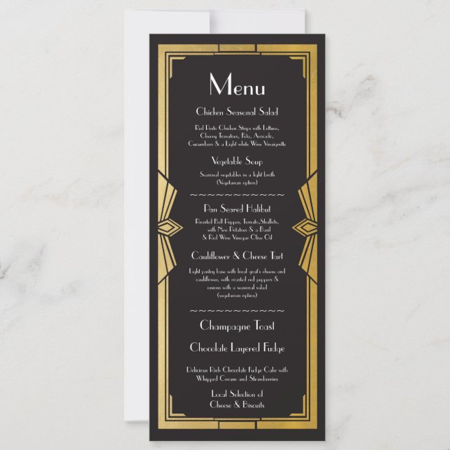 Menu Wedding Reception Rustic 1920's Art Deco Invitation (Front)