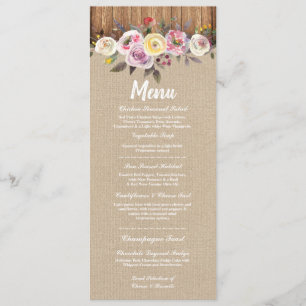 Menu Wedding Reception Rustic Burlap Wood Floral