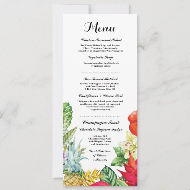 Menu Wedding Reception Rustic Luau Aloha Cards (Front)