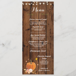 Menu Wedding Reception Rustic Pumpkin Wood Card