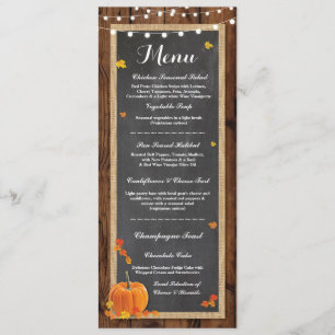 Menu Wedding Reception Rustic Wood Pumpkin Fall Invitation