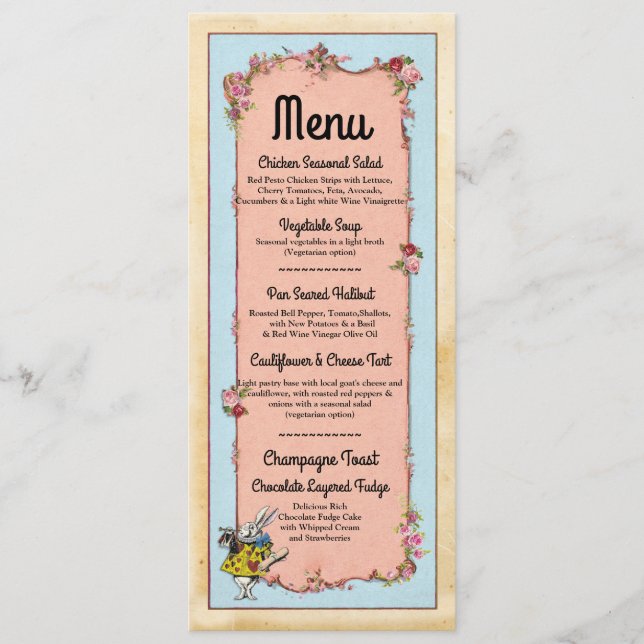 Menu Wedding Reception Wonderland Rabbit Cards (Front)