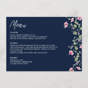 Menu Wedding shower en fleur d'Hibiscus rose bleu marin