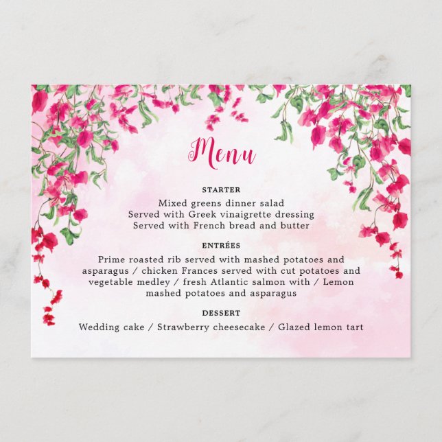 Menu Wedding shower forestier tropical des Bougainvilli (Devant)