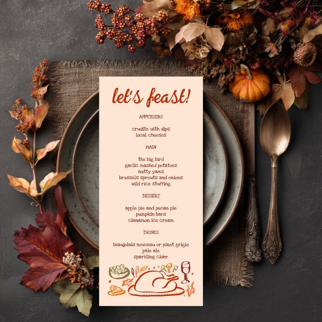 Menu Whimsgiving Friendsgiving Holiday CUSTO (Whimsical Thanksgiving Friendsgiving Holiday CUSTOM Autumn Menu
)