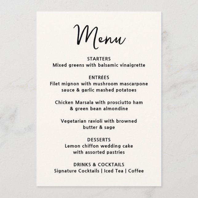 Menu Whimsical Black Heart Wedding (Devant)