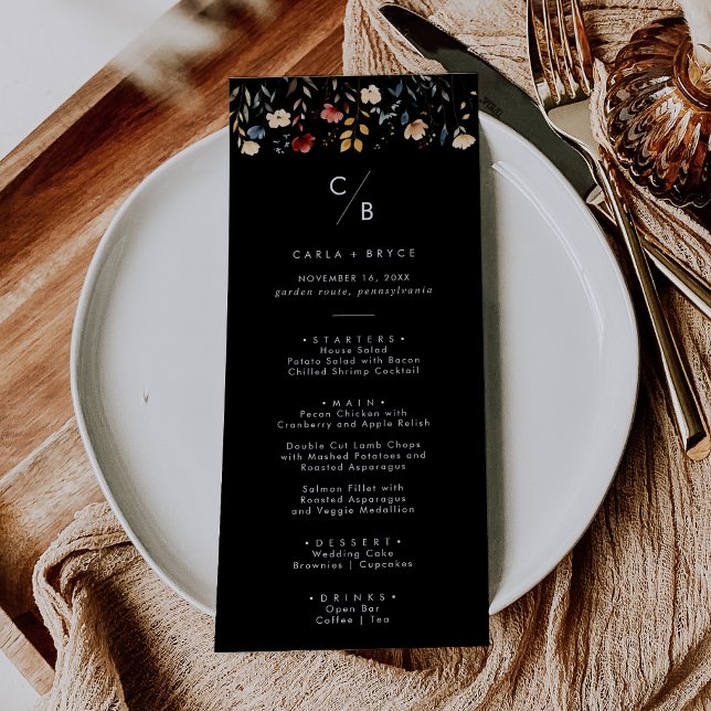 Menu Whimsical Boho Wildflower Monogram Wedding (Créateur téléchargé)