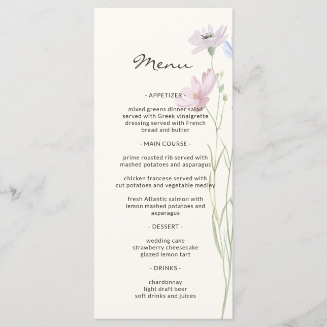 Menu Whimsical Chic Fleur sauvage Mariage beige (Devant)